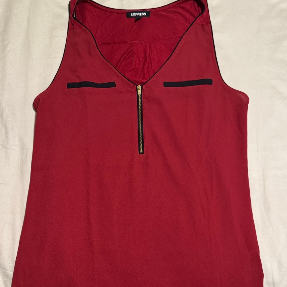 Express Red Tank Top with Zipper Detail